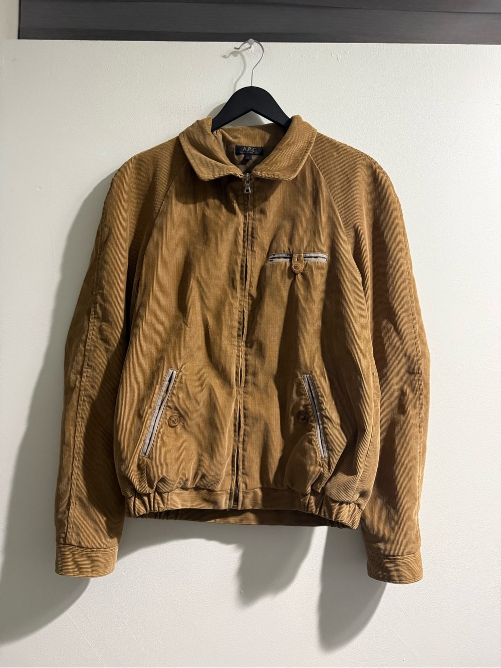 A.P.C. Men's Tan Corduroy Bomber Jacket